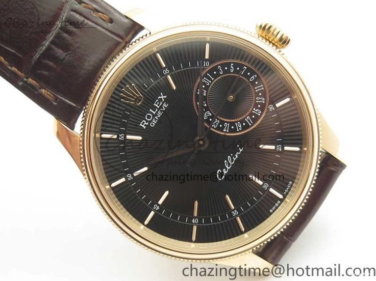 Best Leather Markers Edition Real A3165 Strap Date Brown RG Black Sticks 50519 on Dial Cellini MK 0408